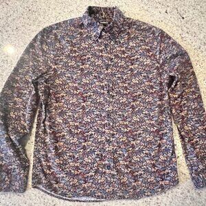 Express Men's Corduroy Floral Long Sleeve Button-Down